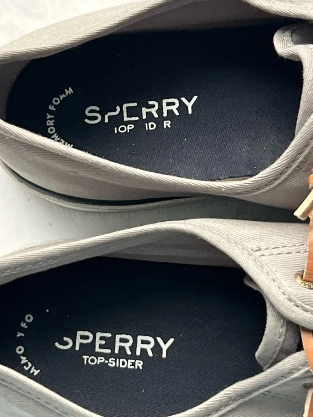 Sperry Men’s Gray Canvas Boat Shoes with Tan Leather Laces, Size 10M